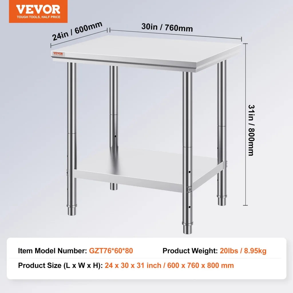 VEVOR Commercial Worktable & Workstation 24 x 30 x 32 Inch