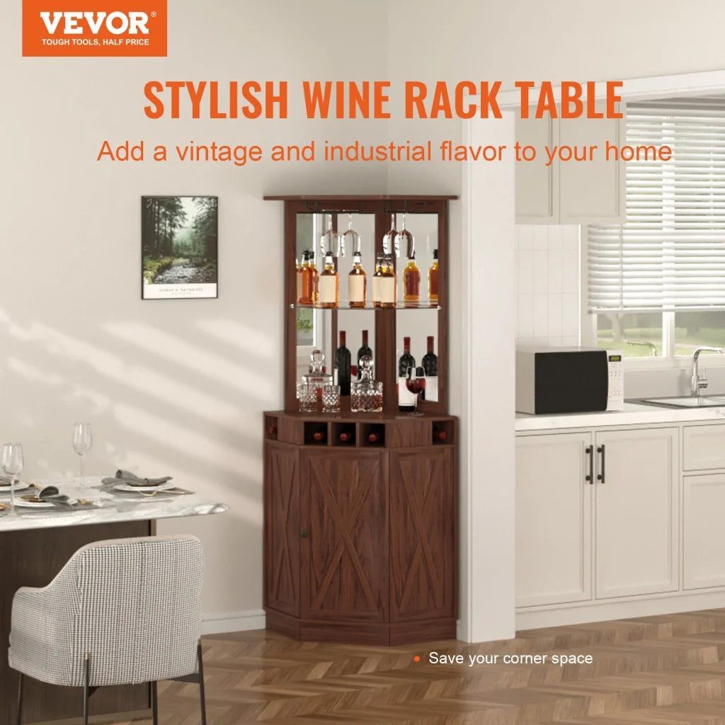 VEVOR Corner Industrial Bar Cabinet Wine Table for Liquor &