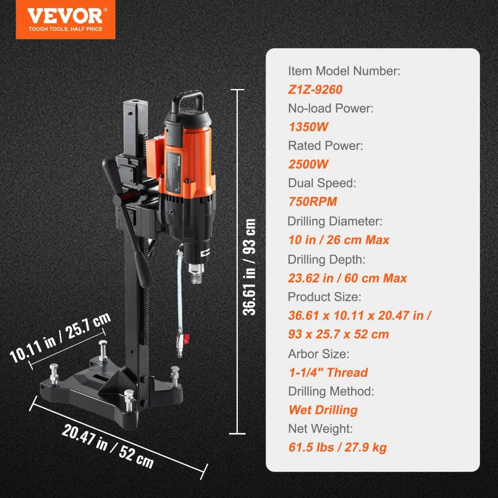 VEVOR Diamond Core Drilling Machine 10in Wet Concrete Core