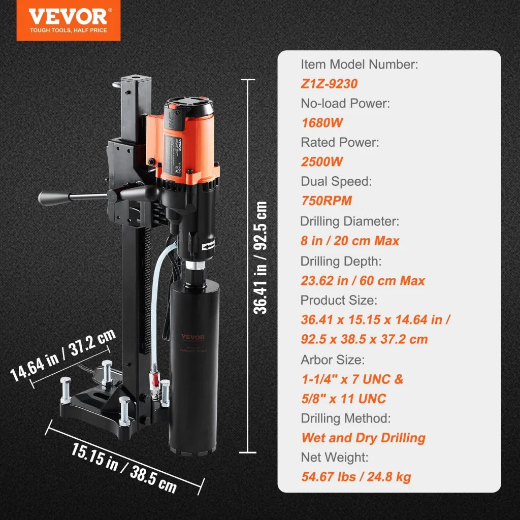 VEVOR Diamond Core Drilling Machine 8in Wet&Dry Concrete