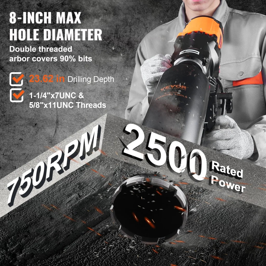 VEVOR Diamond Core Drilling Machine 8in Wet&Dry Concrete