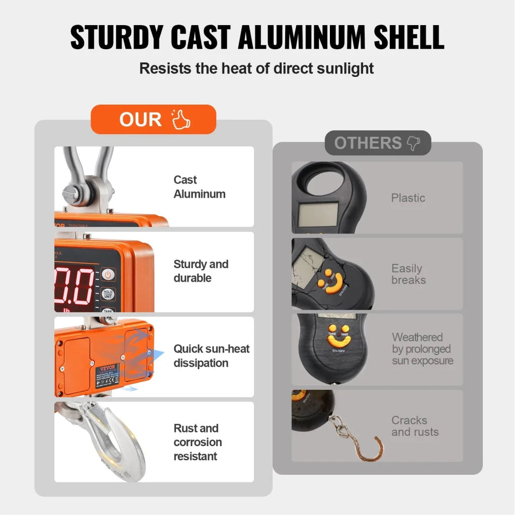 VEVOR Digital Crane Scale 2200 lbs/1000 kg Industrial Heavy