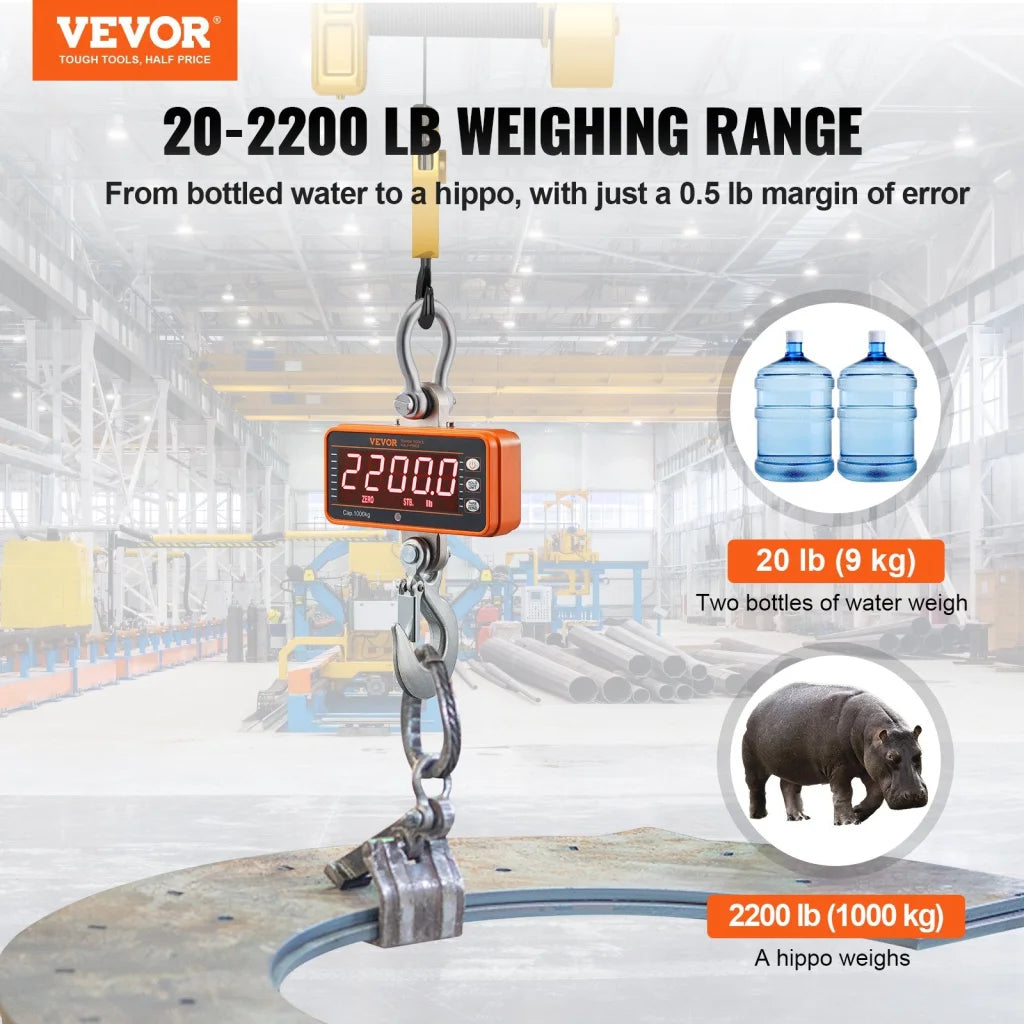 VEVOR Digital Crane Scale 2200 lbs/1000 kg Industrial Heavy