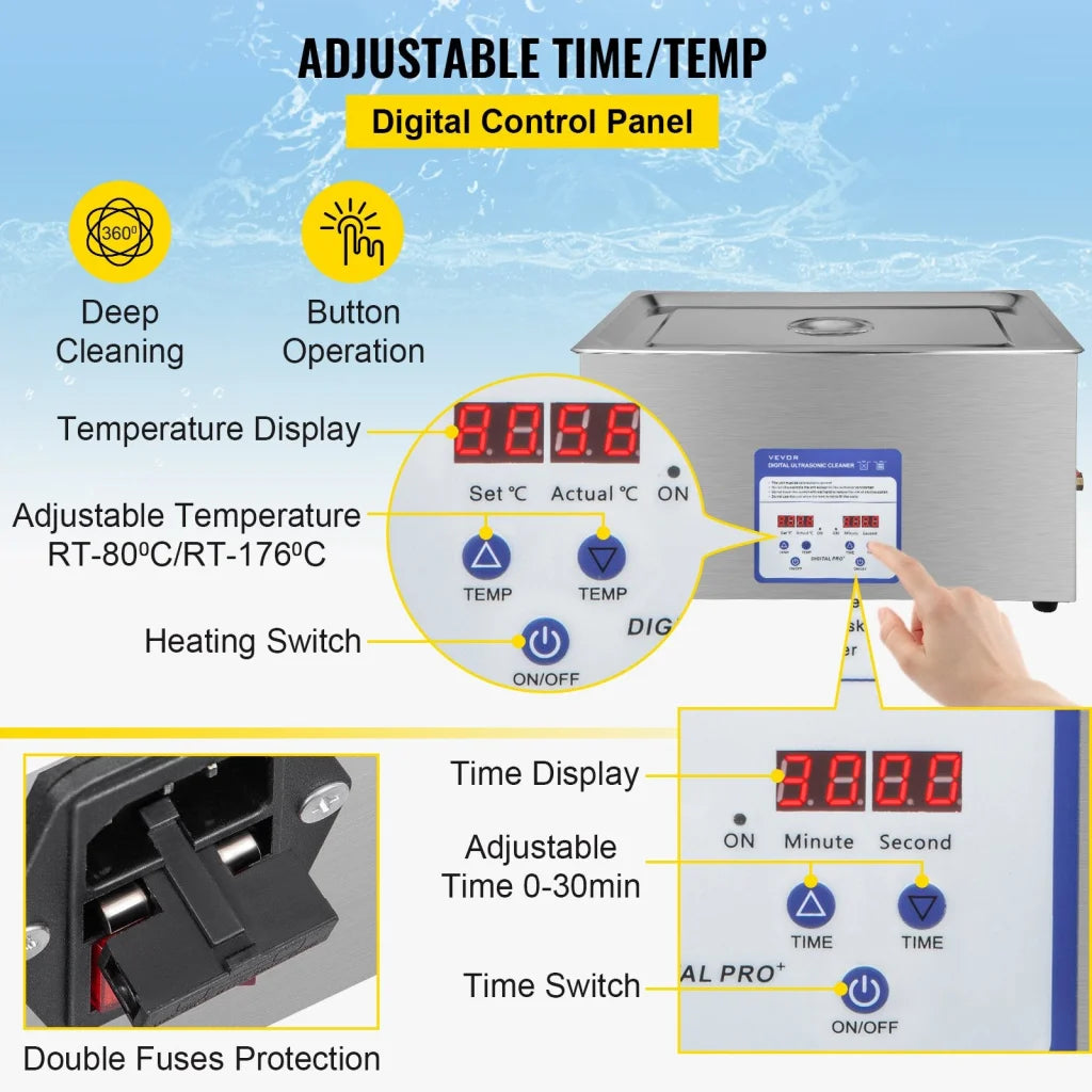 Steel 30l vevor digital ultrasonic with assembled layout and visible hardware