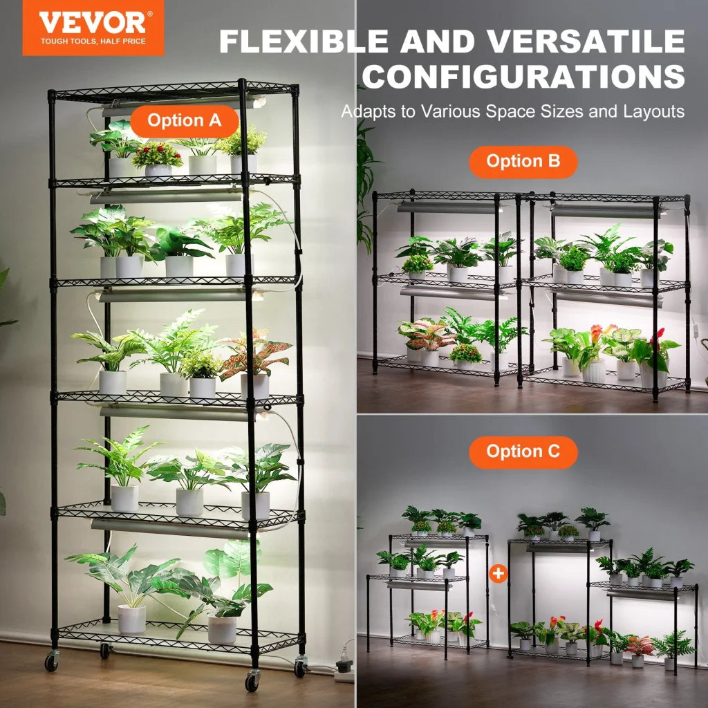 VEVOR DIY Plant Stand with Grow Lights 6 Tiers 192W 70.9’’