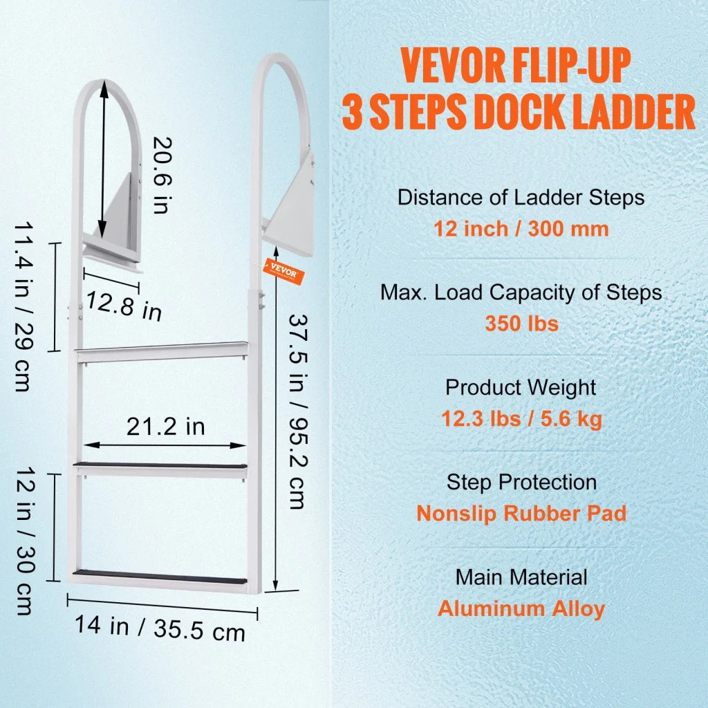 VEVOR Dock Ladder Flip-Up 3 Steps 159 kg Load Capacity