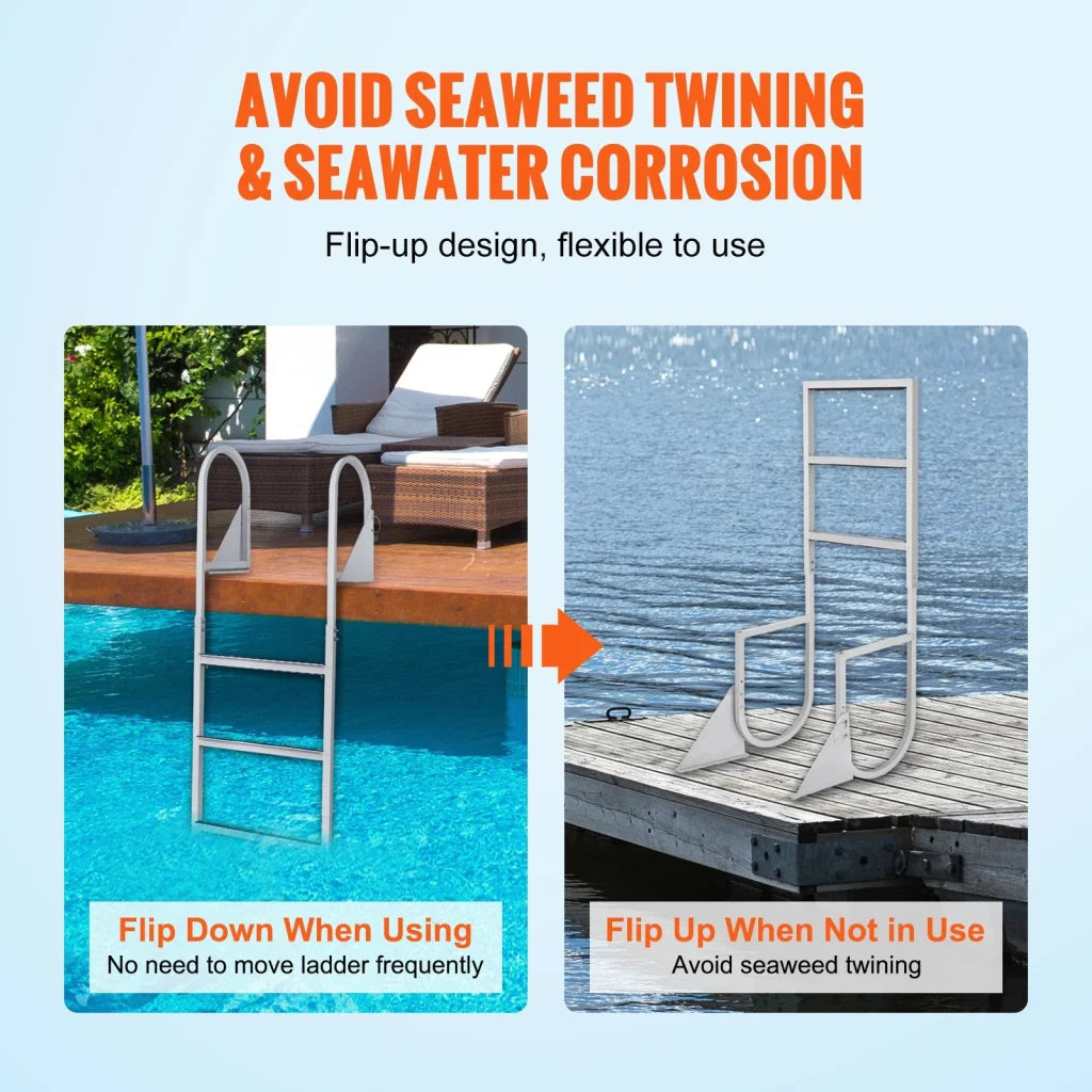VEVOR Dock Ladder Flip-Up 3 Steps 159 kg Load Capacity