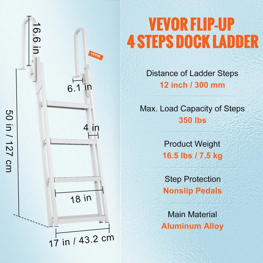 VEVOR Dock Ladder Flip Up 4 Steps 159 kg Load Capacity