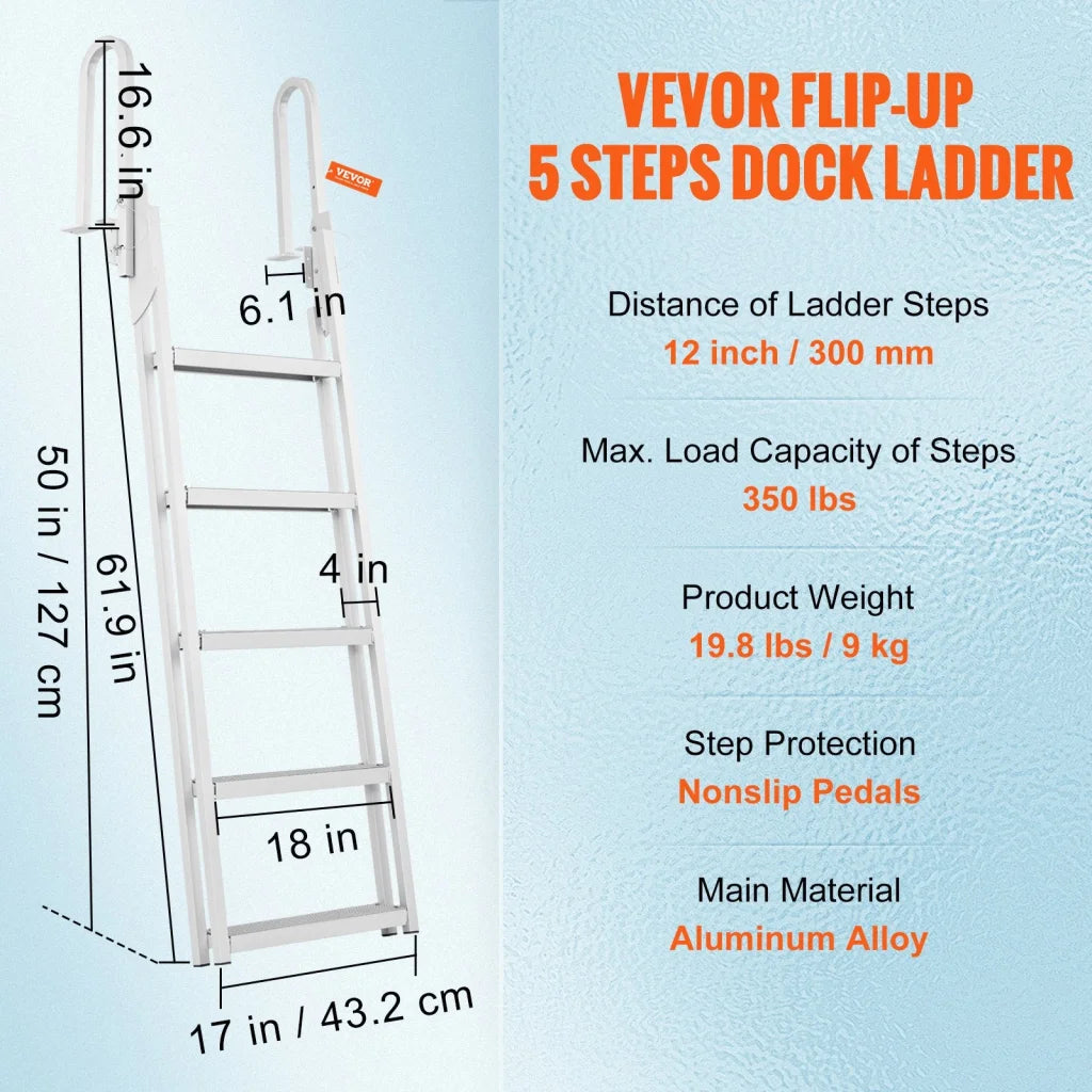 VEVOR Dock Ladder Flip Up 5 Steps 350lbs Load Capacity