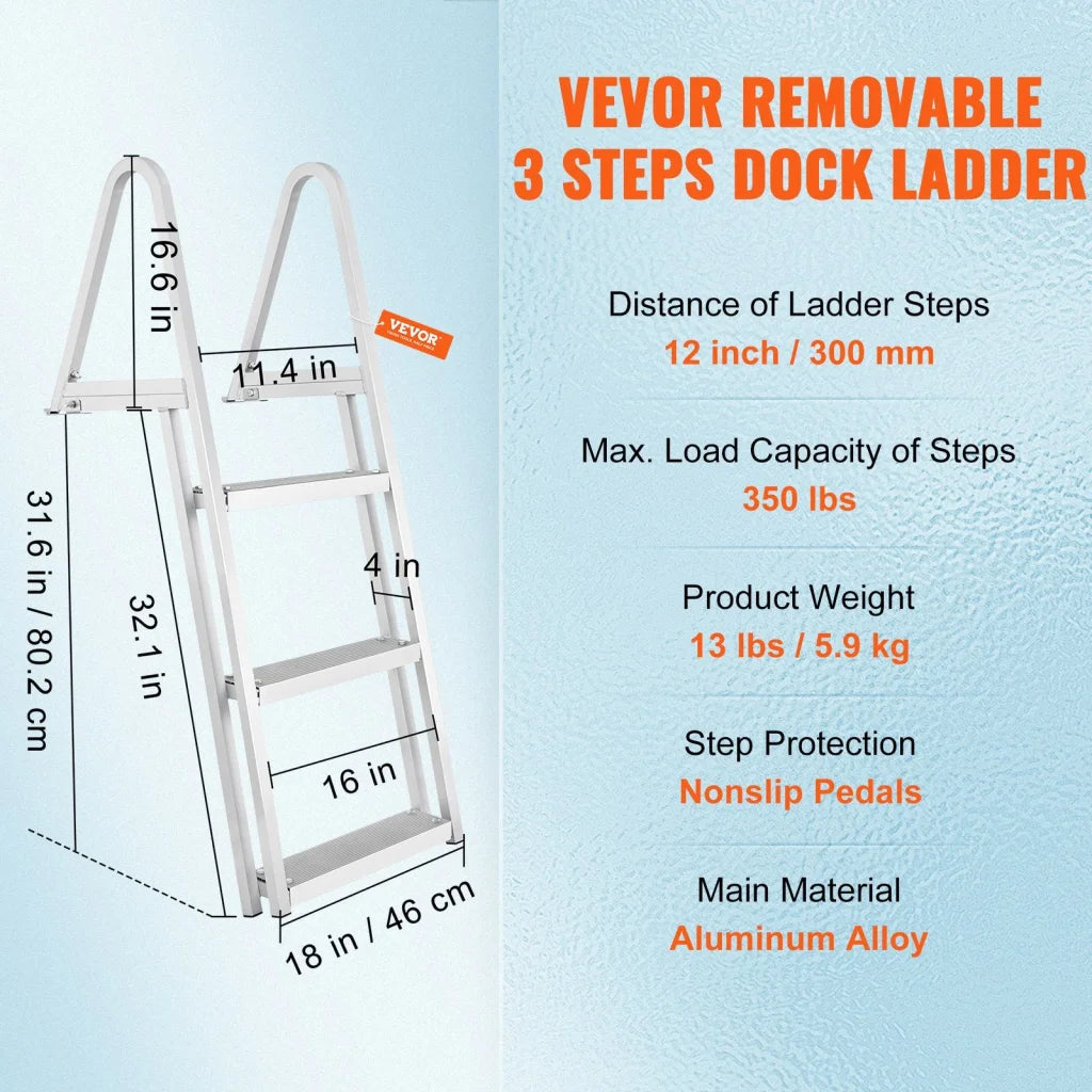 VEVOR Dock Ladder Removable 3 Steps 159 kg Load Capacity