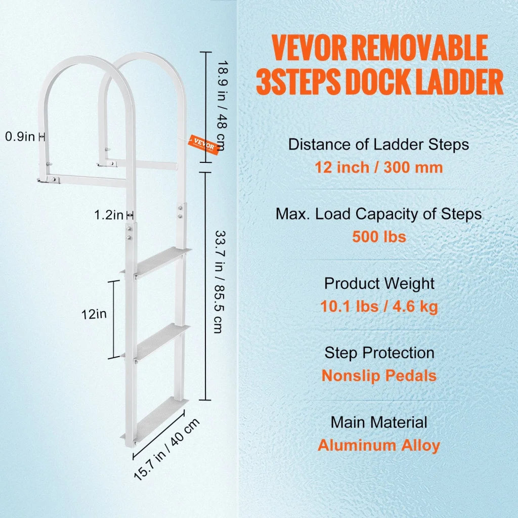 VEVOR Dock Ladder Removable 3 Steps 227 kg Load Capacity