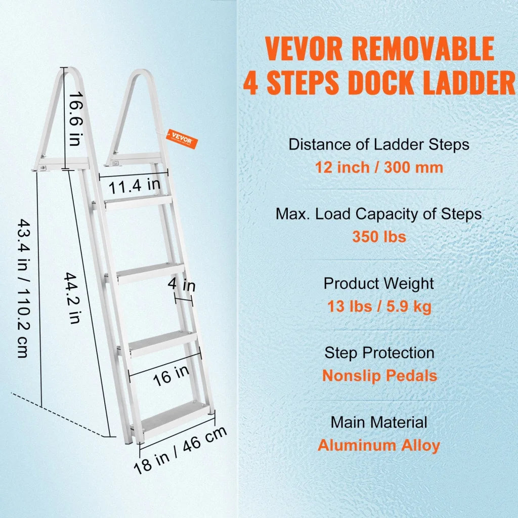 VEVOR Dock Ladder Removable 4 Steps 350 lbs Load Capacity