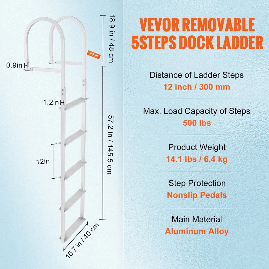 VEVOR Dock Ladder Removable 5 Steps 227 kgs Load Capacity