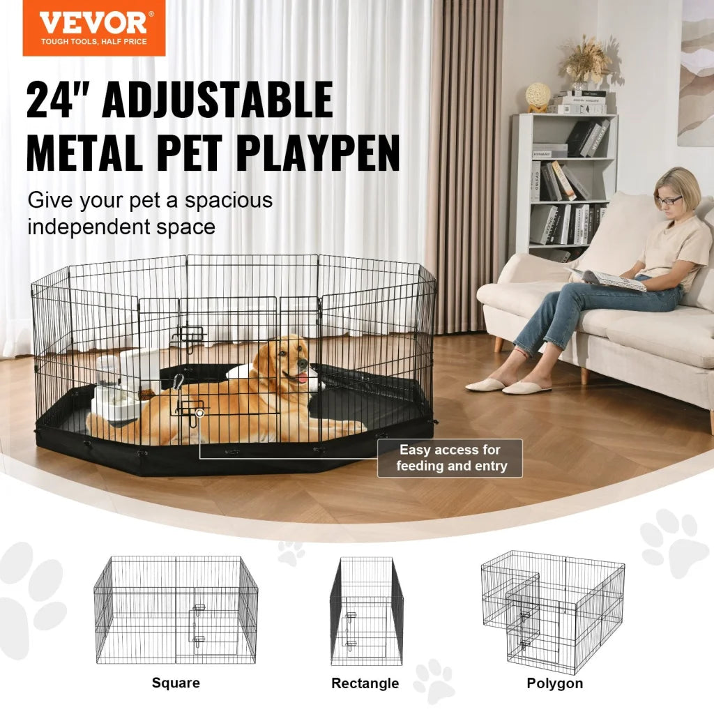 VEVOR Dog Playpen 8 Panels Foldable Metal Dog Exercise Pen