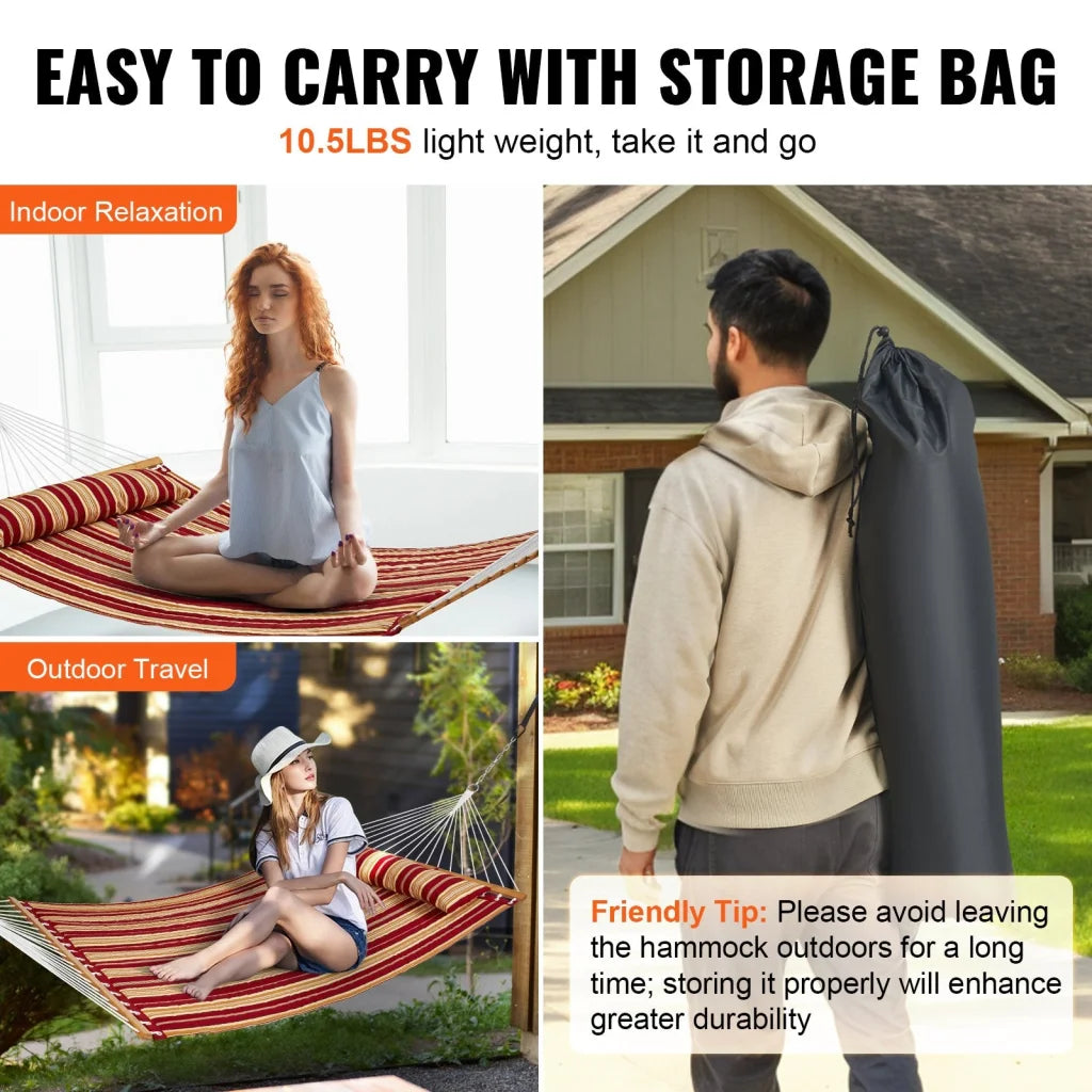 VEVOR Double Quilted Fabric Hammock 12 FT Double Hammock
