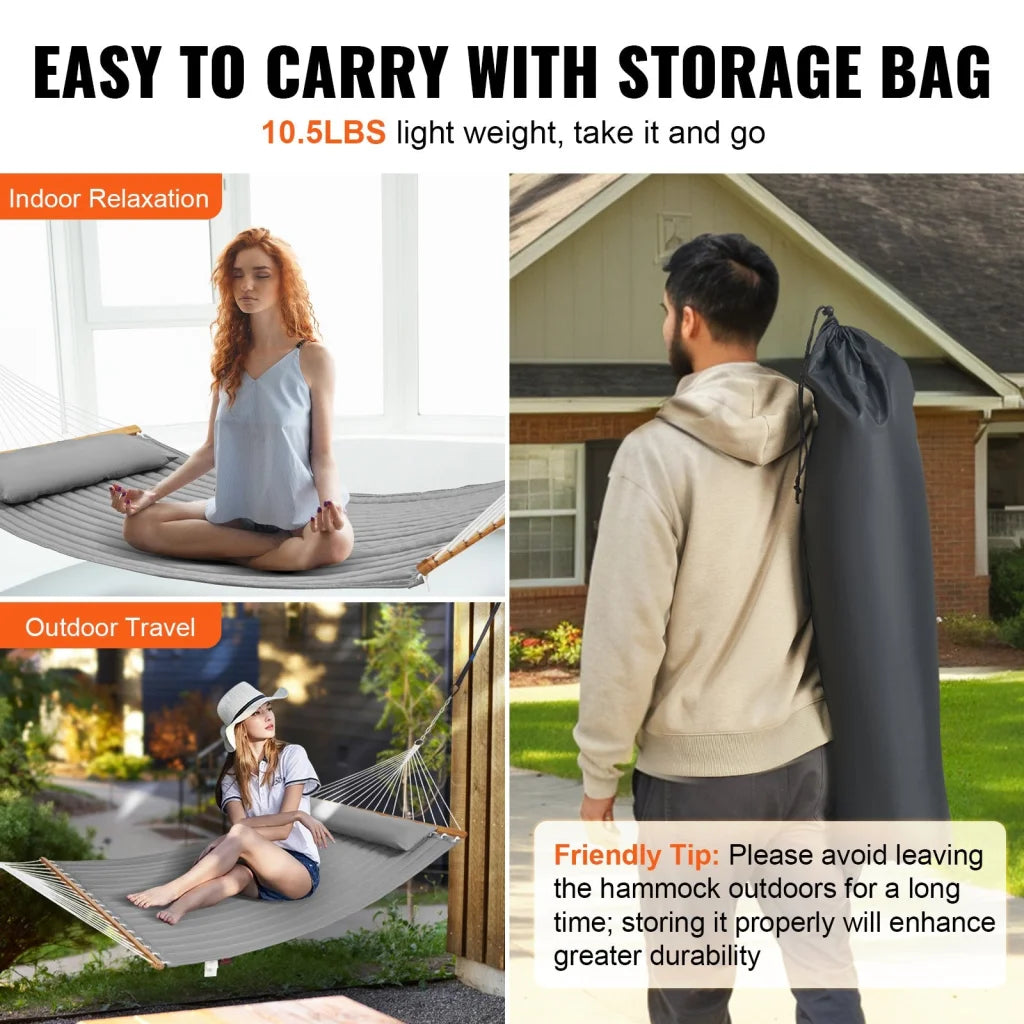 VEVOR Double Quilted Fabric Hammock 12 FT Double Hammock