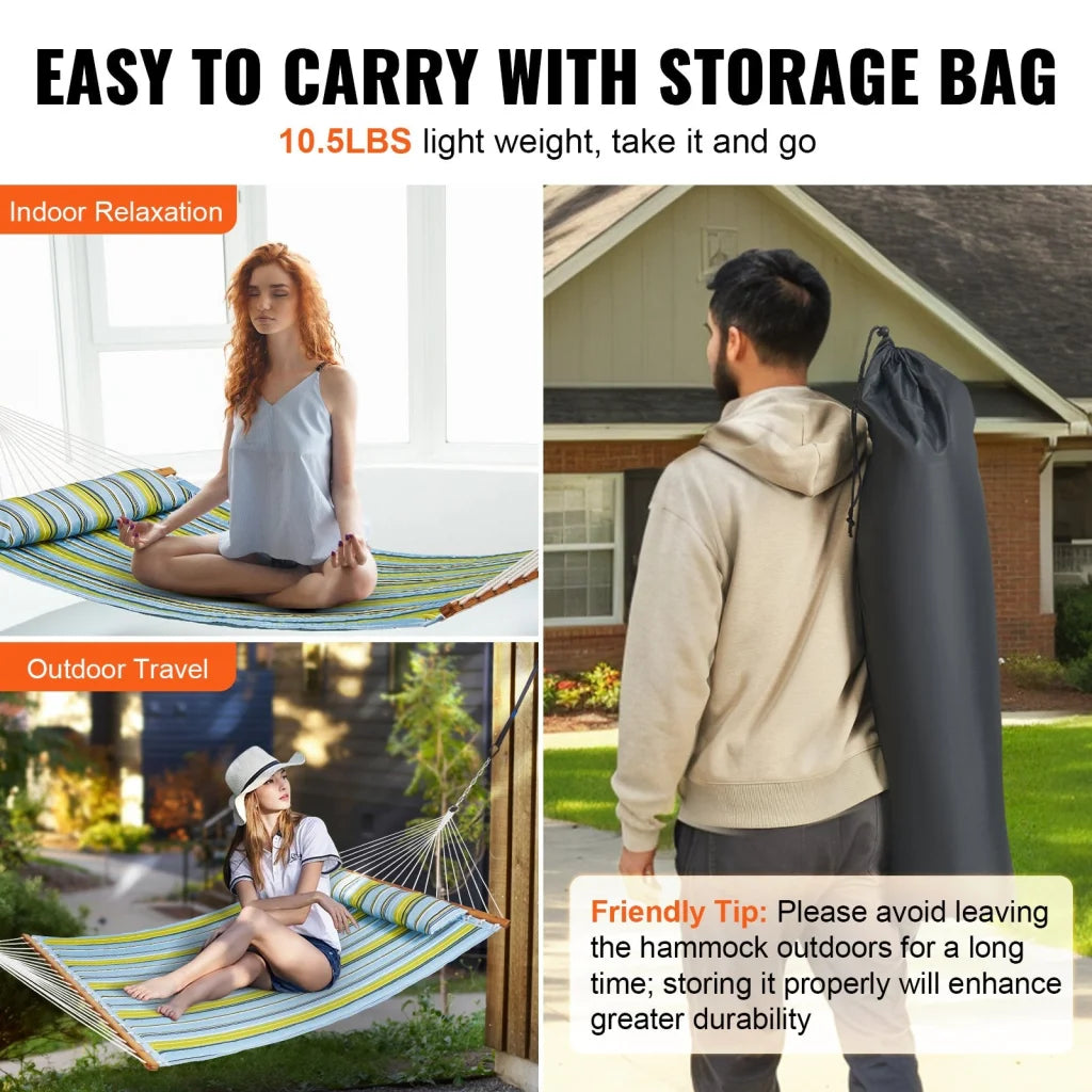 VEVOR Double Quilted Fabric Hammock 12 FT Double Hammock