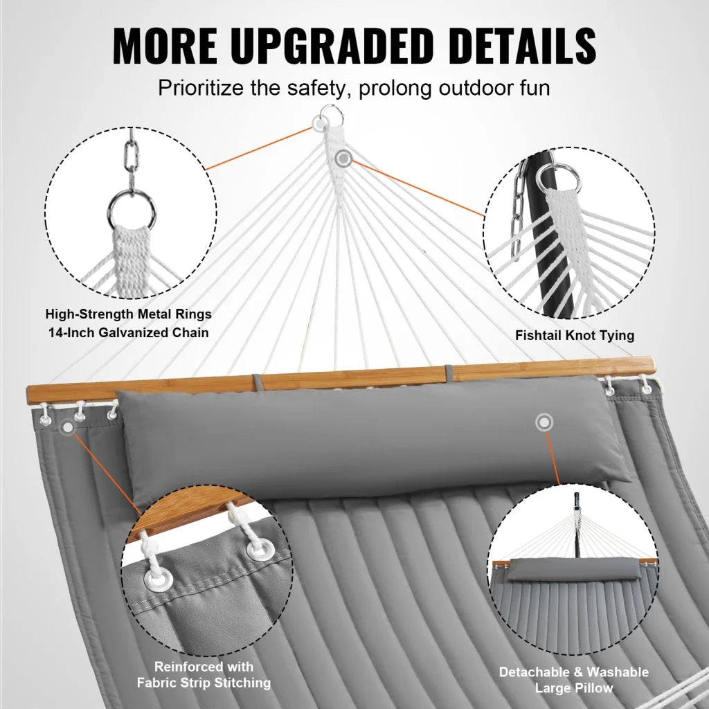VEVOR Double Quilted Fabric Hammock 12 FT Double Hammock