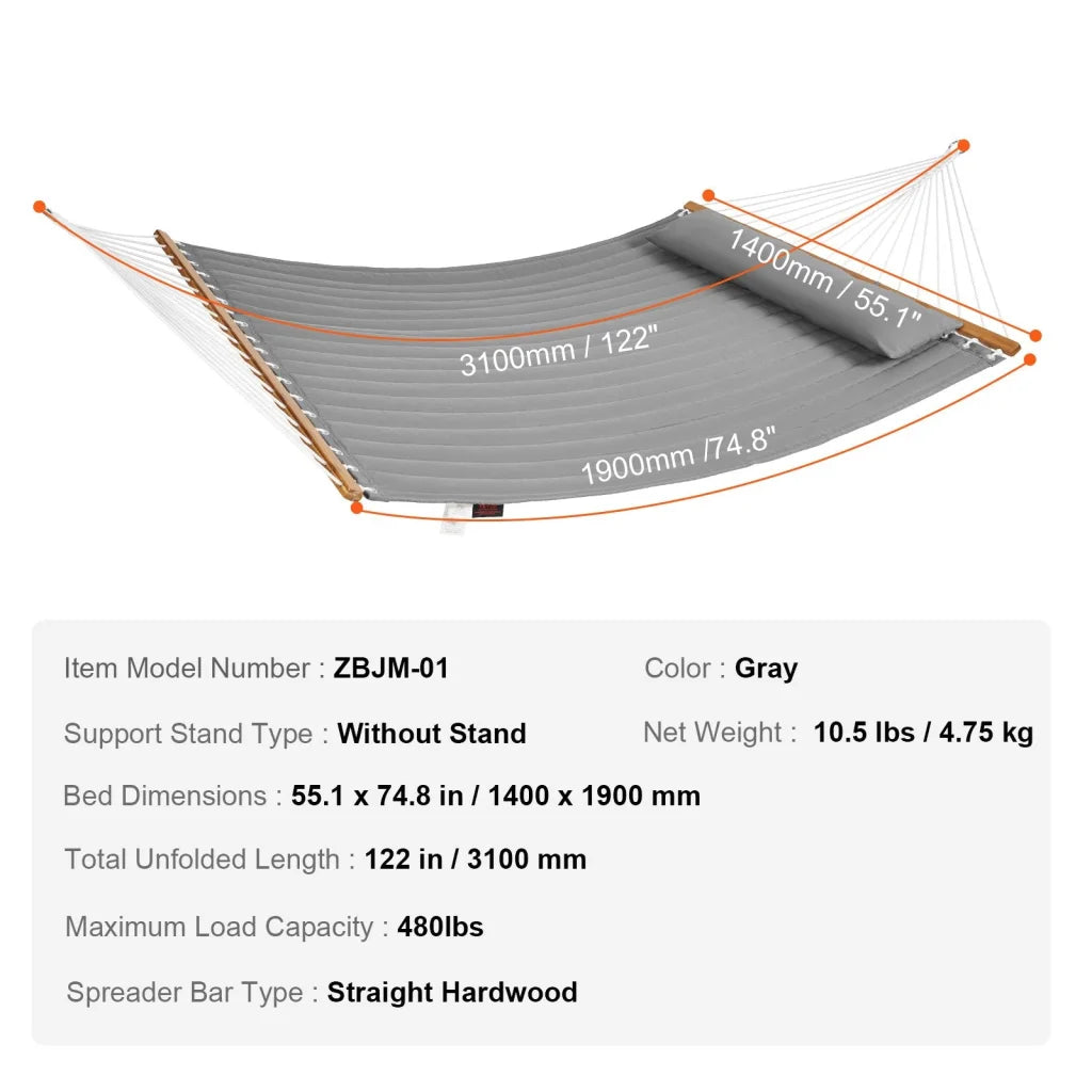 VEVOR Double Quilted Fabric Hammock 12 FT Double Hammock