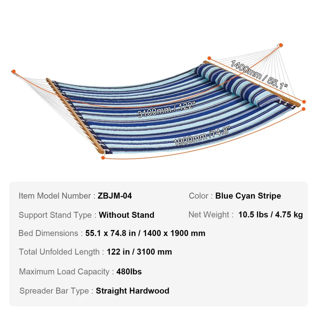 VEVOR Double Quilted Fabric Hammock 12 FT Double Hammock