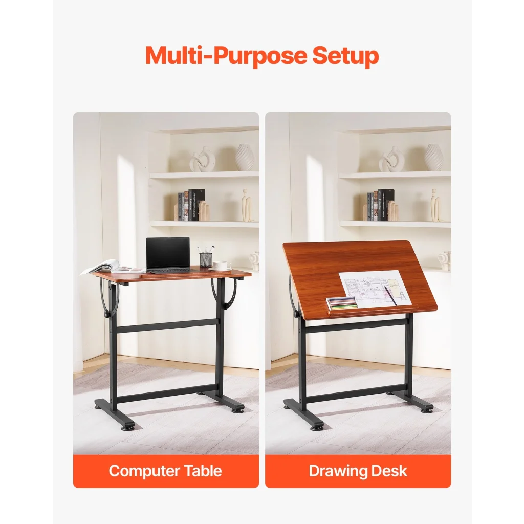 VEVOR Drafting Table Adjustable 0°–90° Tilt Wooden Drawing