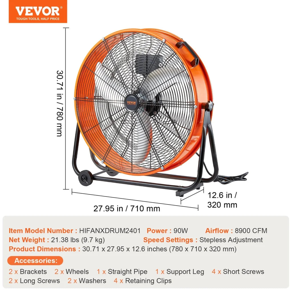 VEVOR Drum Fan 24 In High Velocity Industrial Infinitely