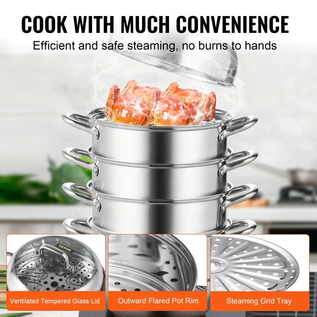 VEVOR Dumpling Steamer Stainless Steel 5 Titer for for Cook