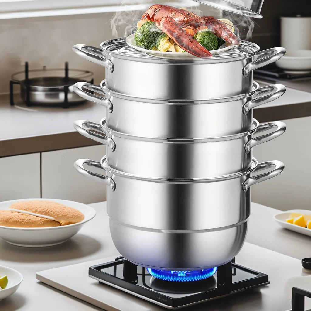 VEVOR Dumpling Steamer Stainless Steel 5 Titer for for Cook