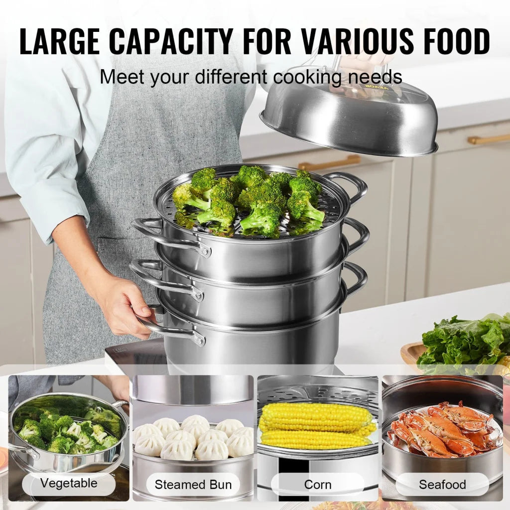VEVOR Dumpling Steamer Stainless Steel 5 Titer for for Cook