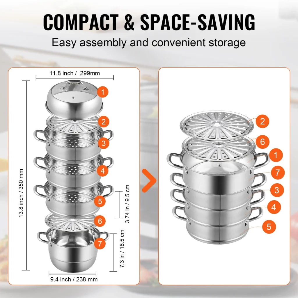 VEVOR Dumpling Steamer Stainless Steel 5 Titer for for Cook