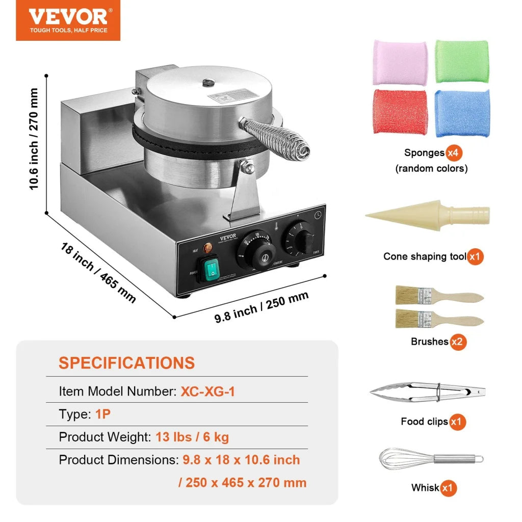 VEVOR Electric Ice Cream Cone Maker Commercial 1230W Waffle