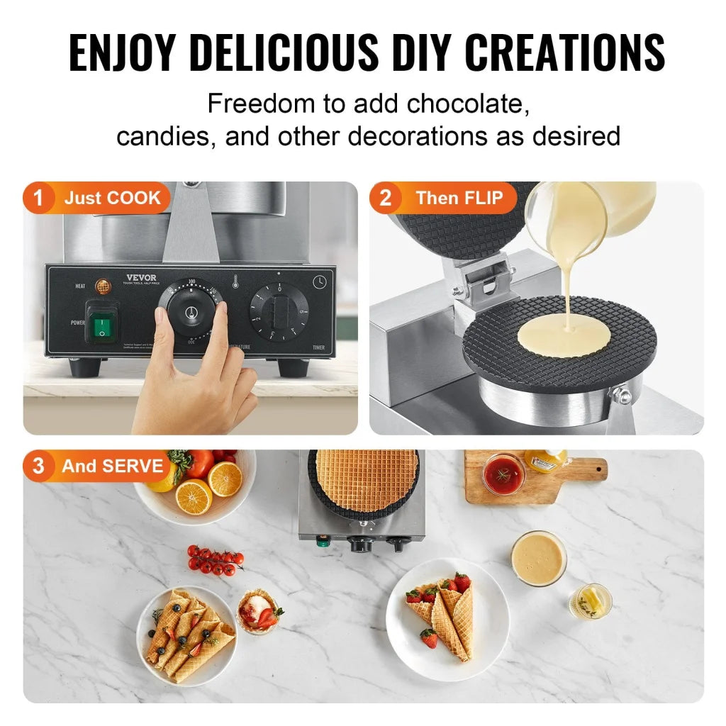 VEVOR Electric Ice Cream Cone Maker Commercial 1230W Waffle