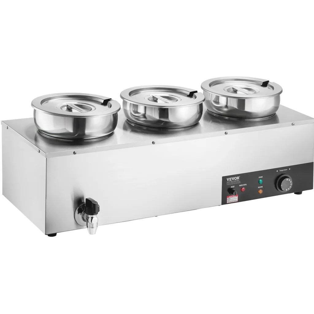 VEVOR Electric Soup Warmer Three 7.4QT Stainless Steel