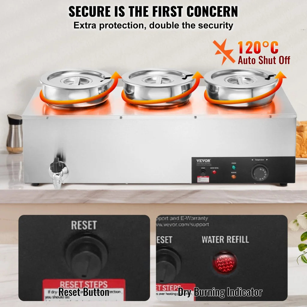 VEVOR Electric Soup Warmer Three 7.4QT Stainless Steel