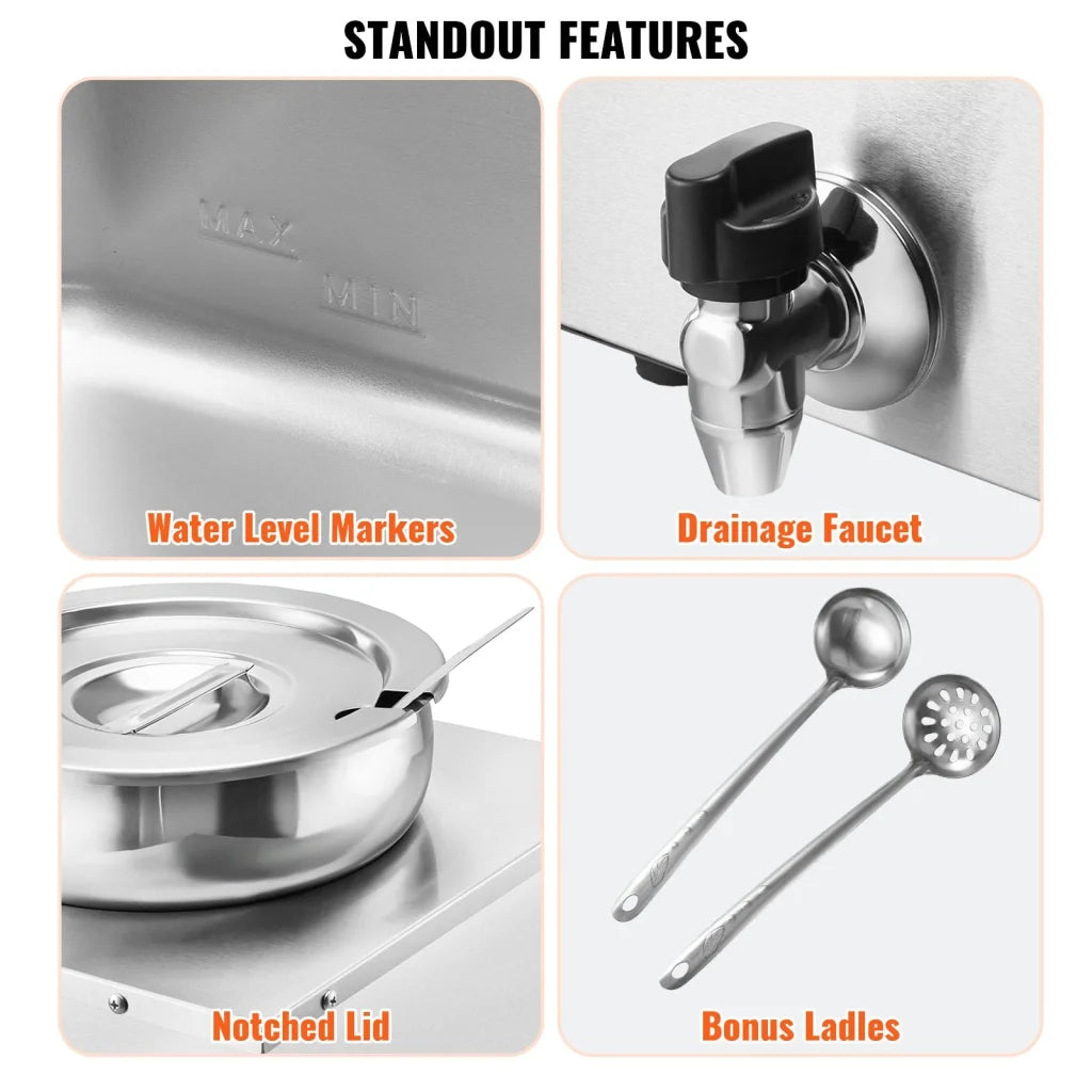 VEVOR Electric Soup Warmer Three 7.4QT Stainless Steel