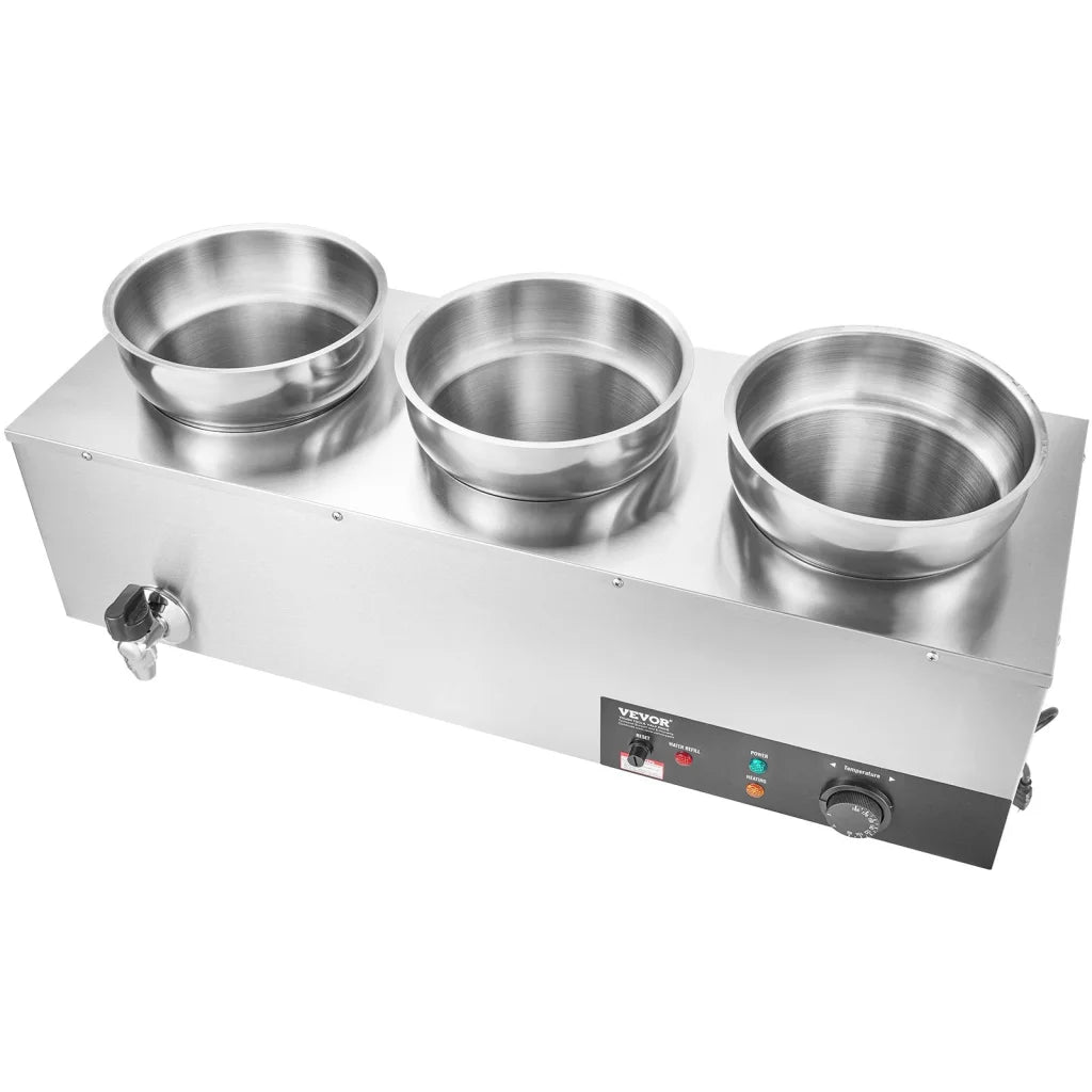 VEVOR Electric Soup Warmer Three 7.4QT Stainless Steel