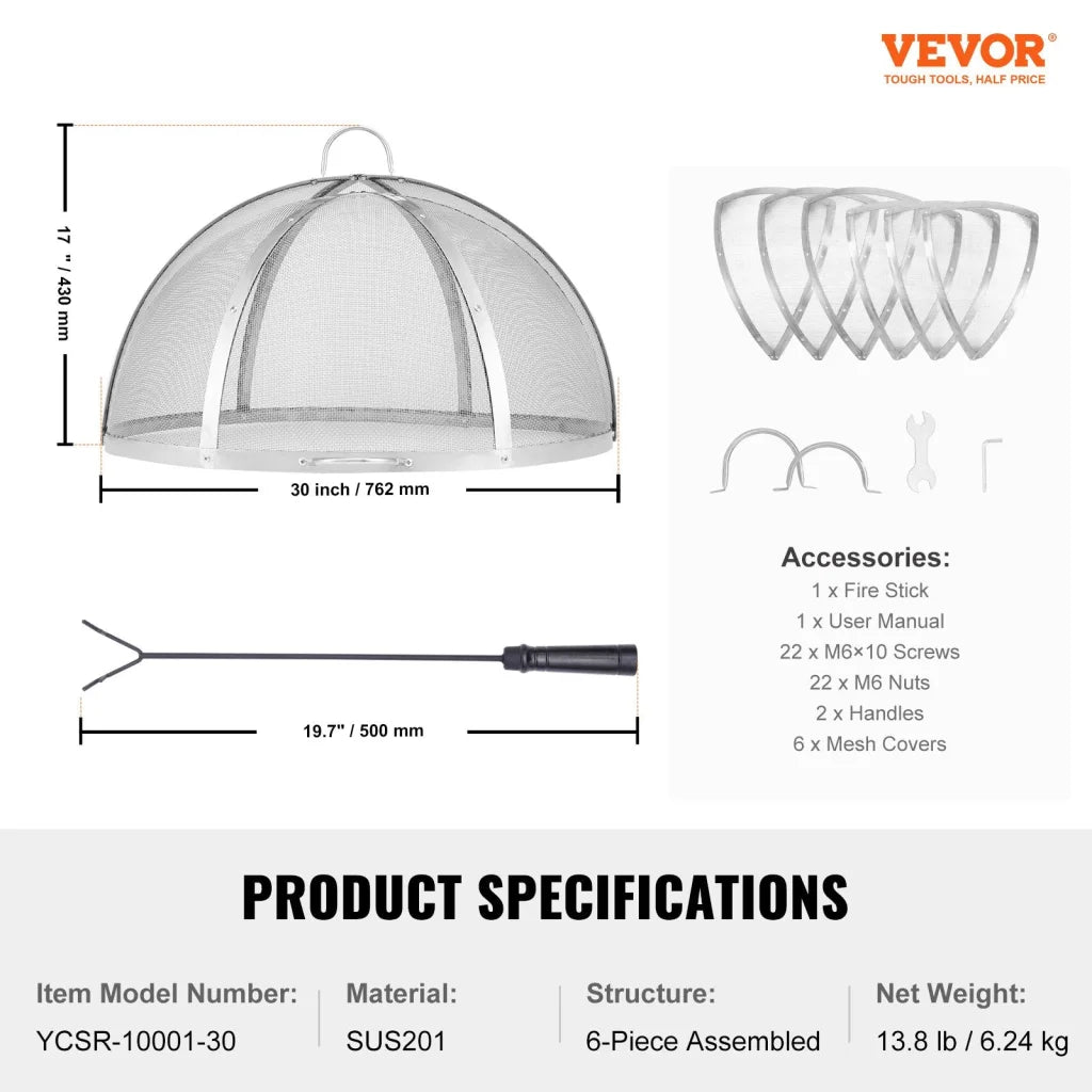 VEVOR Firepit Spark Screen Lid 30’’ Diameter Outdoor