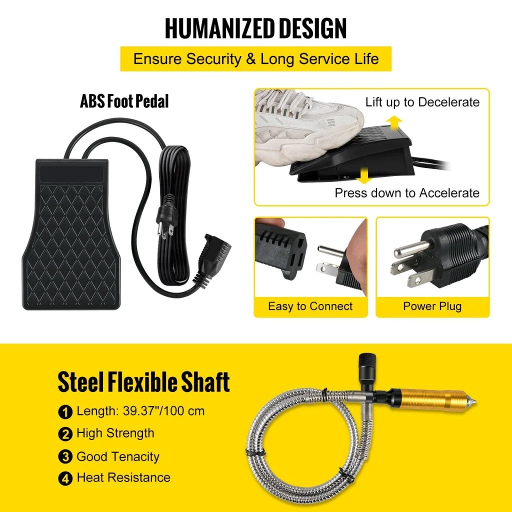 VEVOR Flex Shaft Grinder Rotary Tool 780W 6.5mm Chuck w/