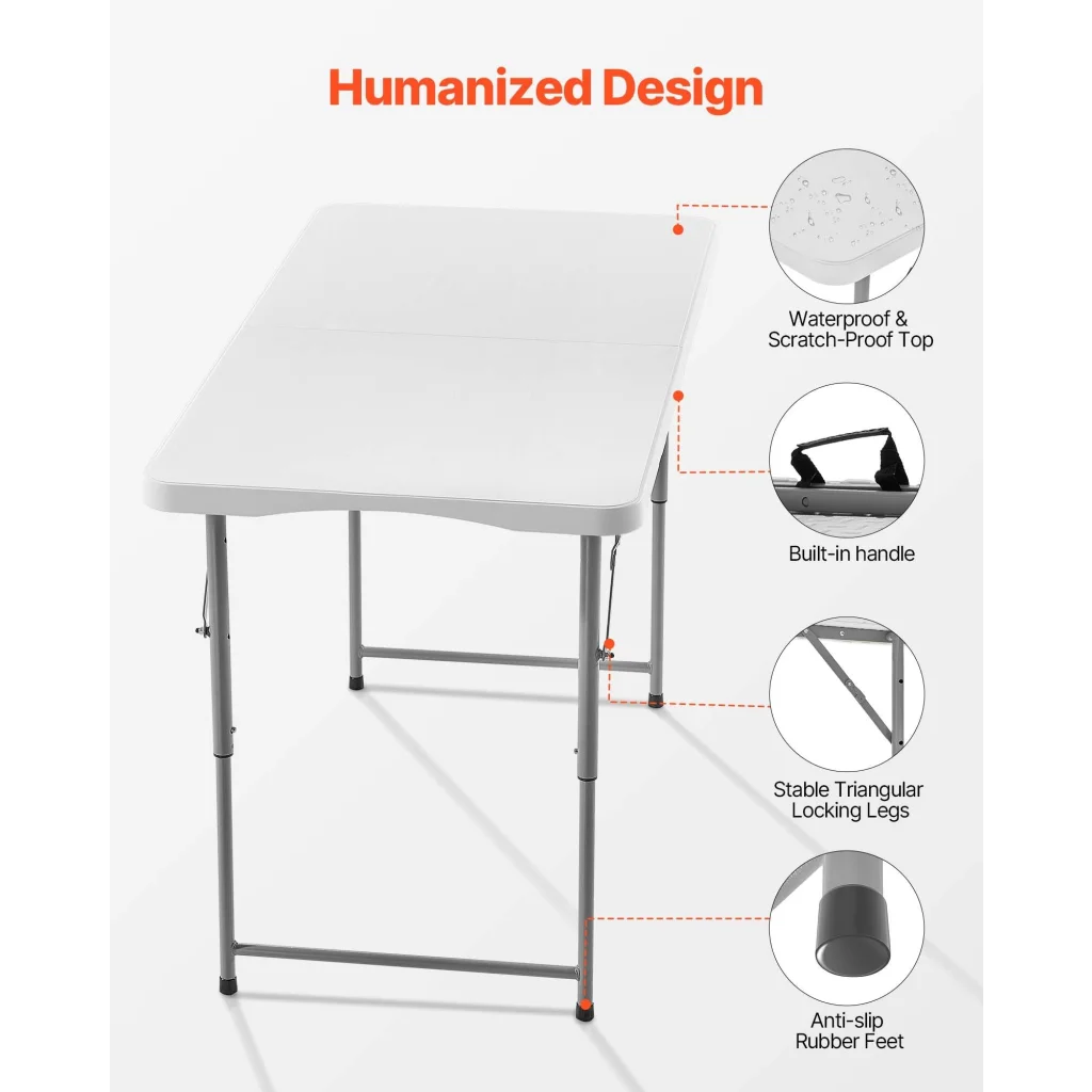 VEVOR Folding Table 4 Ft Heavy Duty Portable Fold-in-Half