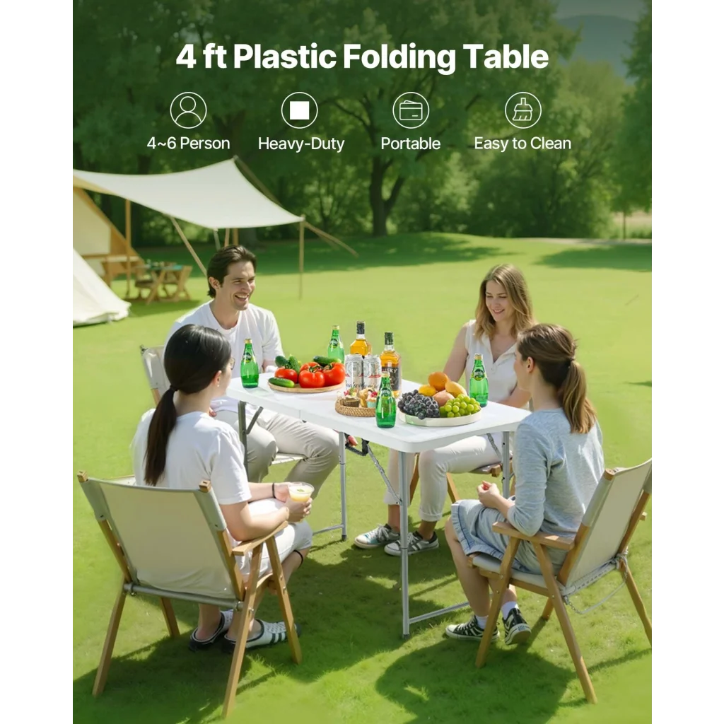 VEVOR Folding Table 4 Ft Heavy Duty Portable Fold-in-Half