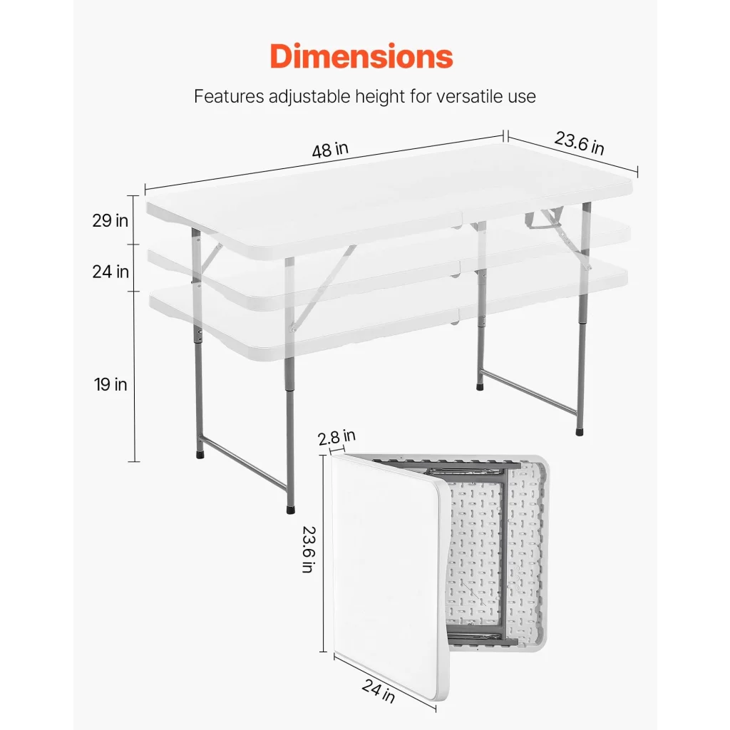 VEVOR Folding Table 4 Ft Heavy Duty Portable Fold-in-Half