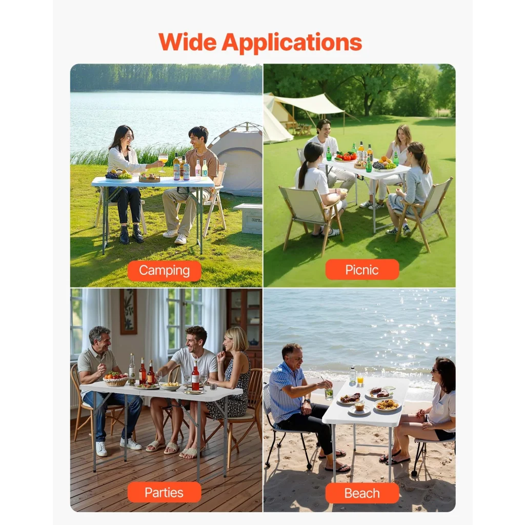 VEVOR Folding Table 4 Ft Heavy Duty Portable Fold-in-Half