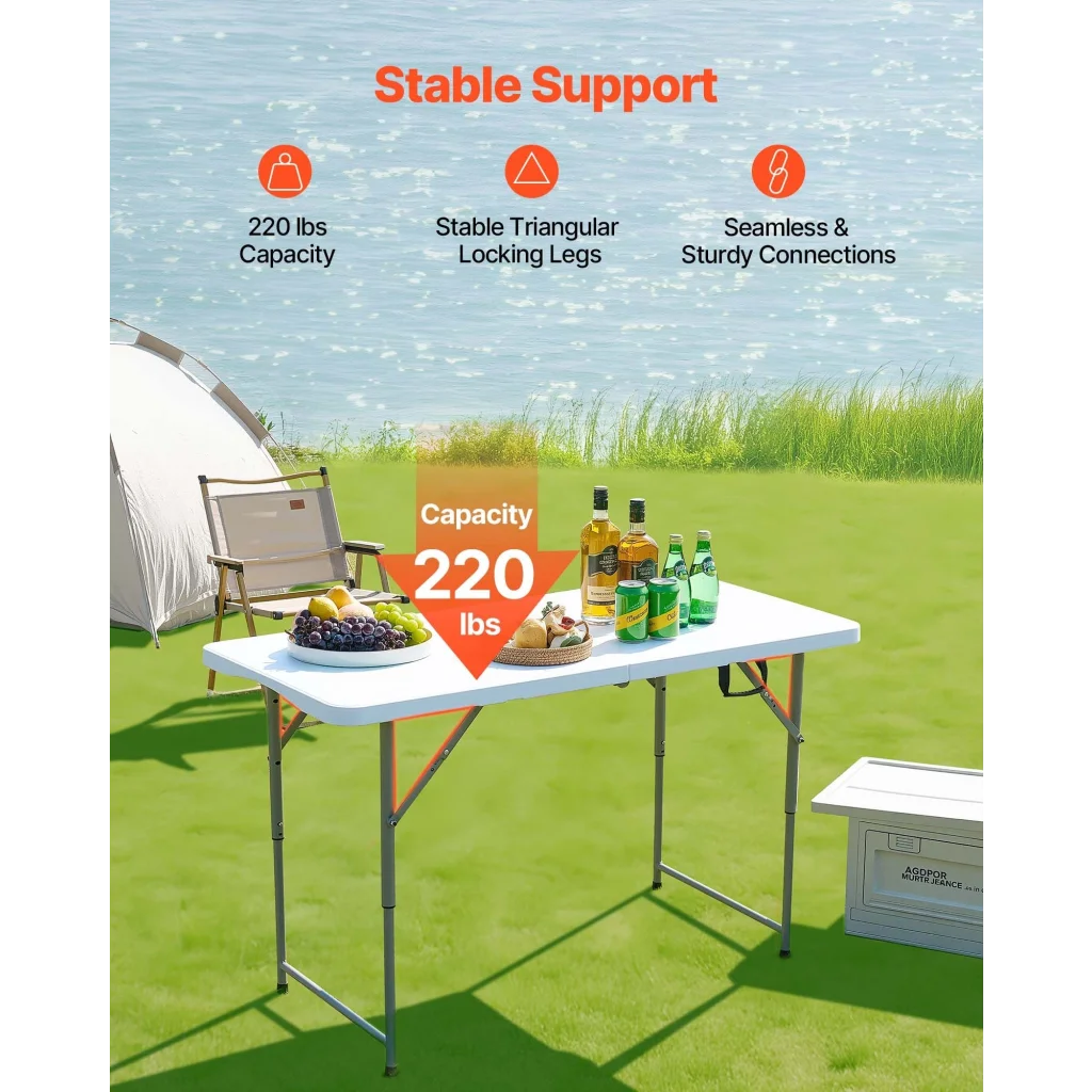 VEVOR Folding Table 4 Ft Heavy Duty Portable Fold-in-Half
