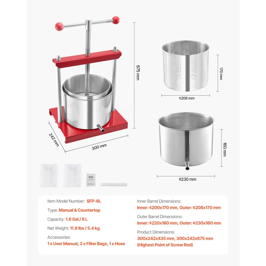 VEVOR Fruit Wine Press Manual Press for Wine Making 1.6