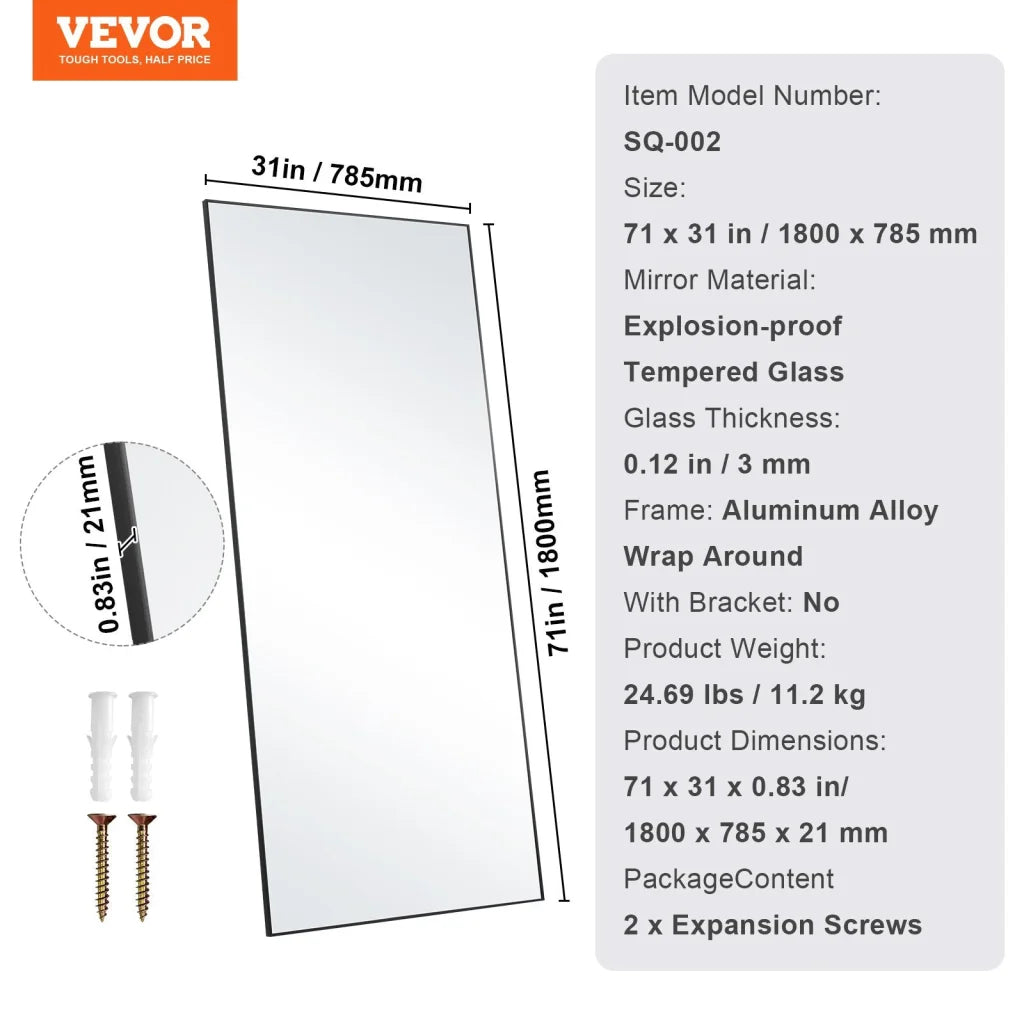 VEVOR Full Length Mirror 1800x785 mm Extra Large Standing