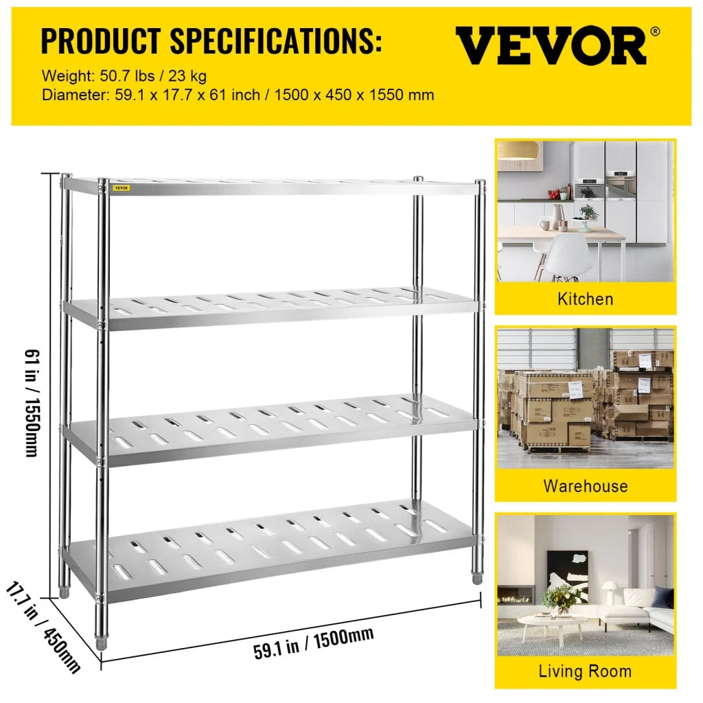 VEVOR Garage Shelf Heavy Duty Shelving 4-Tier 150x45x155cm