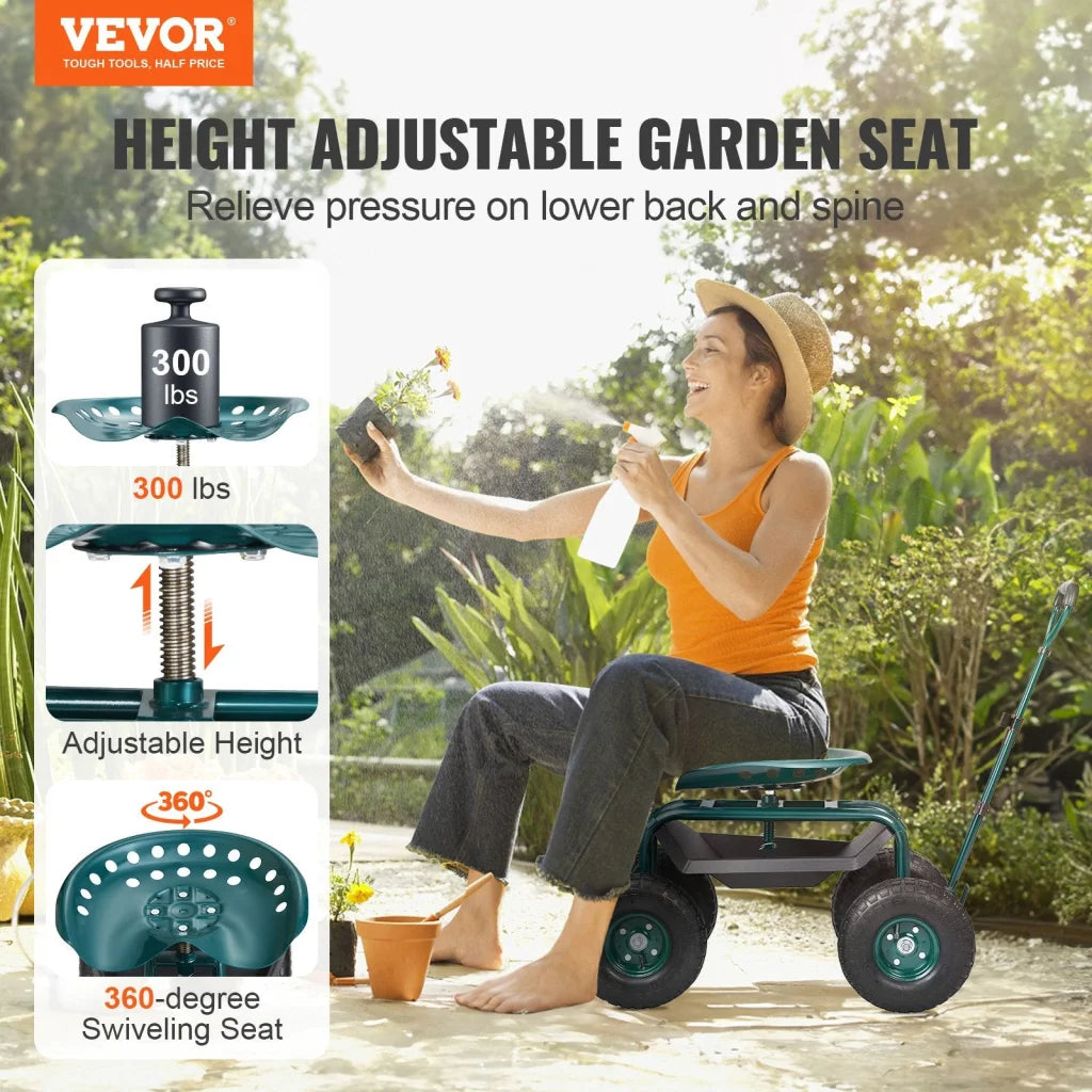 VEVOR Garden Cart Rolling Workseat with Wheels Gardening