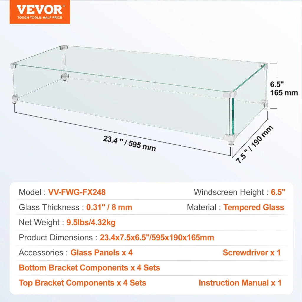 VEVOR Gas Fire Pit Wind Guard for Square Fire Table 595 x