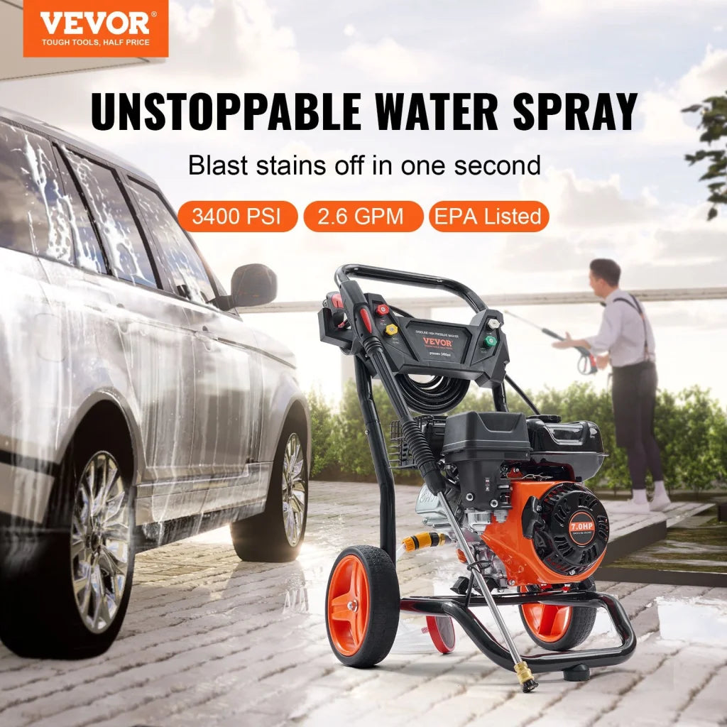 VEVOR Gas Pressure Washer Gas Powered Washer 3400 PSI 2.6