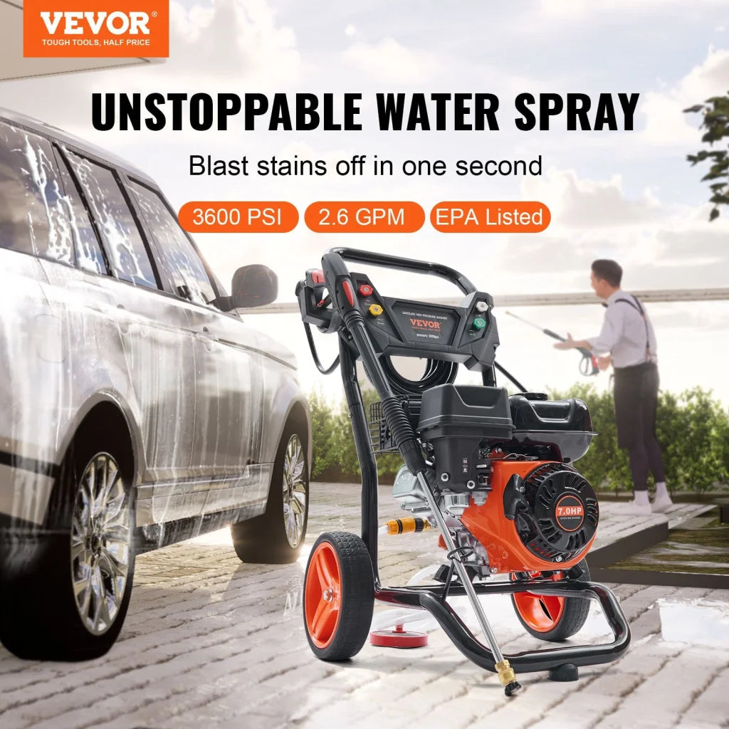VEVOR Gas Pressure Washer Gas Powered Washer 3600 PSI 2.6